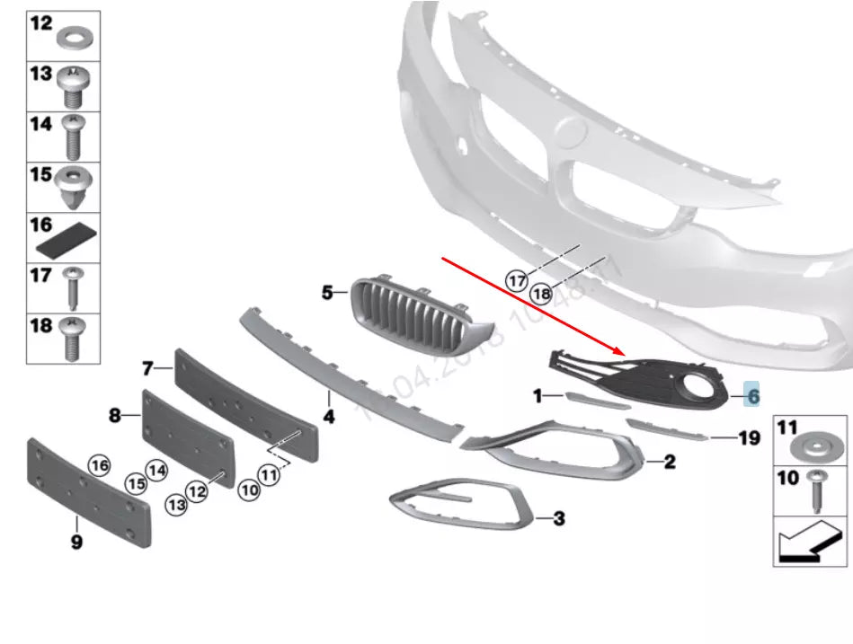 NEW BMW 4 F32 LEFT FOG LIGHT CLOSED GRILLE 51117294685 7294685 2016 ORIGINAL