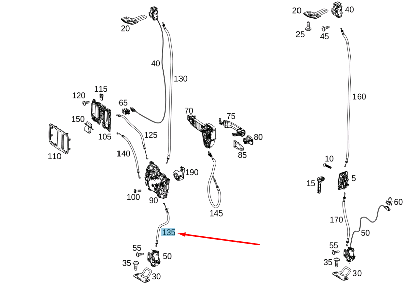 NEW MERCEDES-BENZ VITO W447 REAR END DOOR RIGHT CABLE A4477600104 ORIGINAL