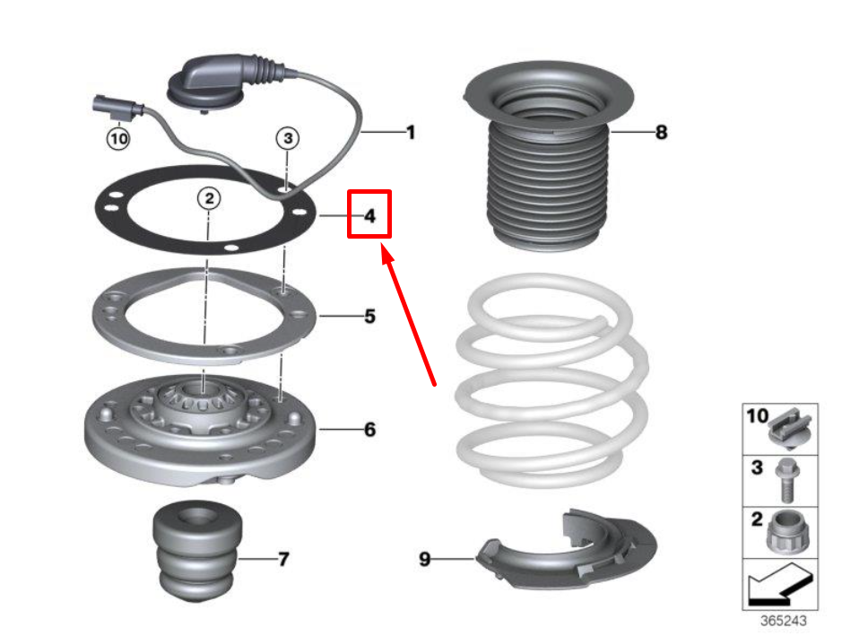 new bmw 4 cabrio f33, f83 front strut mount gasket 7851700 31307851700 original