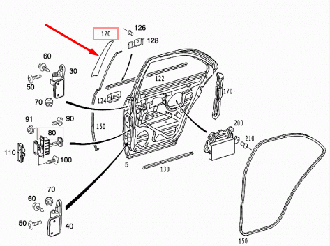 NEW MB S-CLASS W220 REAR LEFT DOOR EXTERIOR B-PILLAR TRIM A2206901187 ORIGINAL