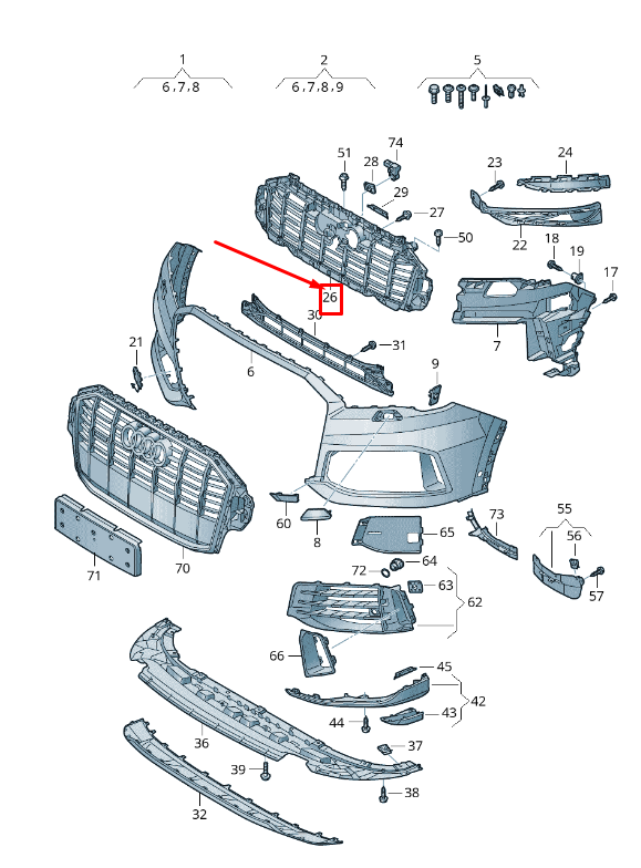 new audi q7 4m radiator grille closing element 4m0807233e original