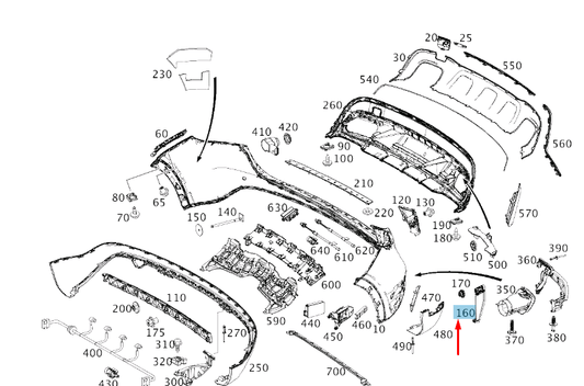 new mb gla x156 rear bumper to rear-end center right bracket a1568850814