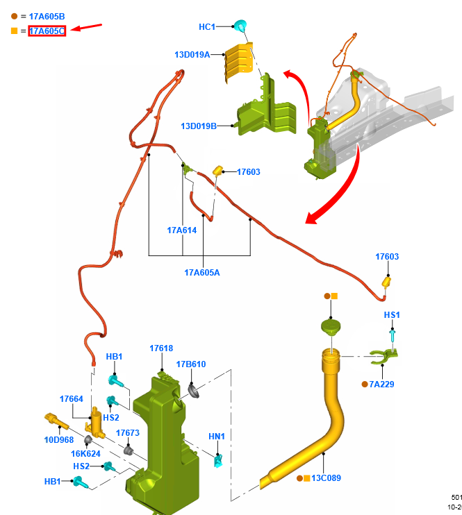 new ford tourneo custom windscreen washer filler hose 2208134 original