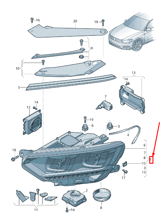 new vw passat b8 3g front right headlight lhd 3g2941774a original