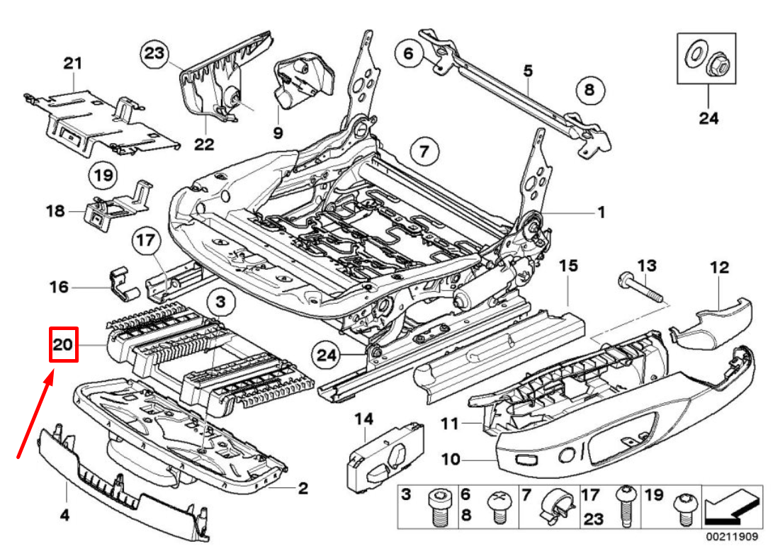 new bmw 3 e90 front seat thigh support element 52107161312 7161312 original