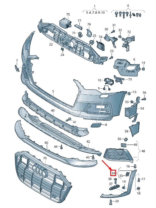 NEW AUDI A6 C8 FRONT RIGHT BUMPER SPOILER 4K0807062 GRU 4K0807062GRU ORIGINAL