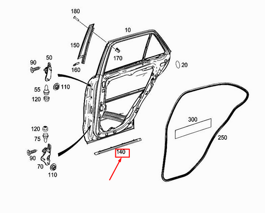 new mercedes-benz ml w166 rear right bottom door cover strip a1666980462