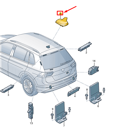 new vw tiguan ad roof antenna 5q0035507aq5fq original