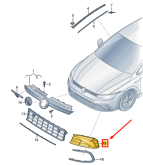 new vw golf cd mk8 front right bumper grille 5h0853666h041 original