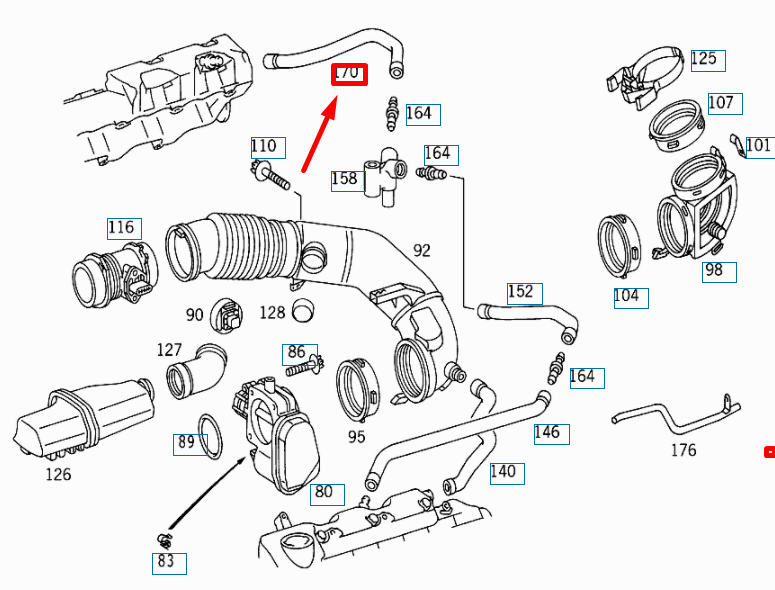 NEW MERCEDES-BENZ CL C215 CRANKCASE VENTILATION HOSE A1120180382 ORIGINAL
