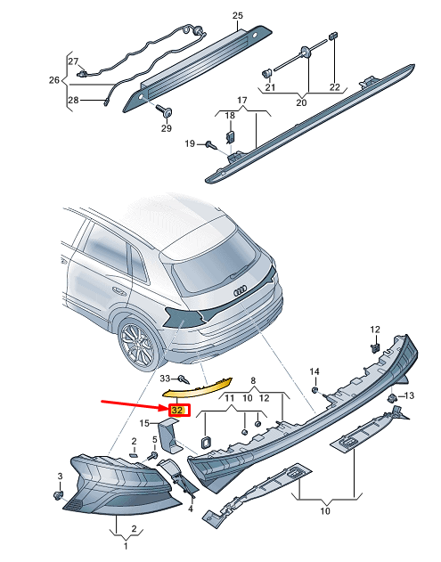 NEW AUDI Q4 E-TRON REAR LEFT BUMPER REFLECTOR 89A945105 ORIGINAL