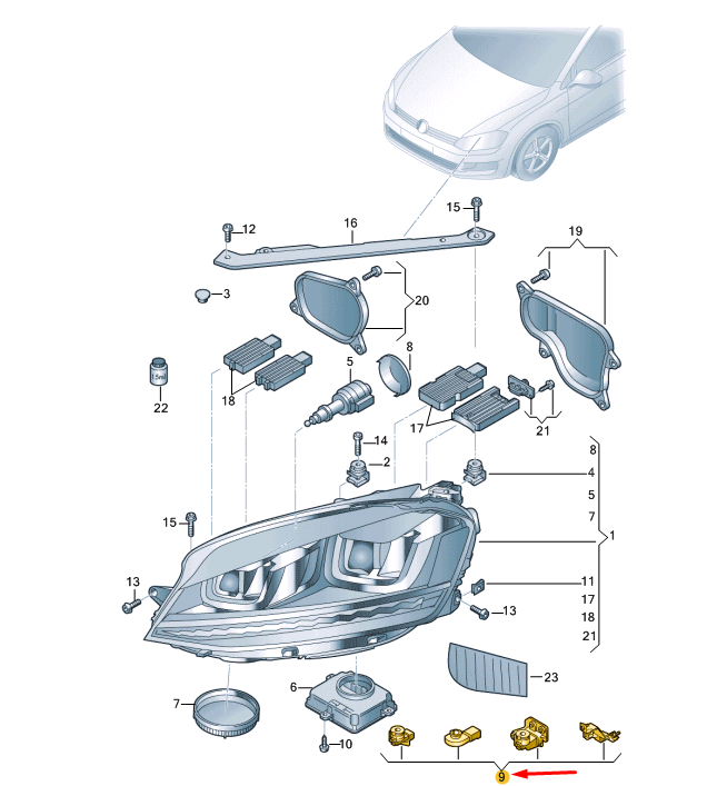 NEW VW GOLF MK7 FRONT RIGHT HEADLAMP HOUSING REPAIR KIT 5GE998226 ORIGINAL