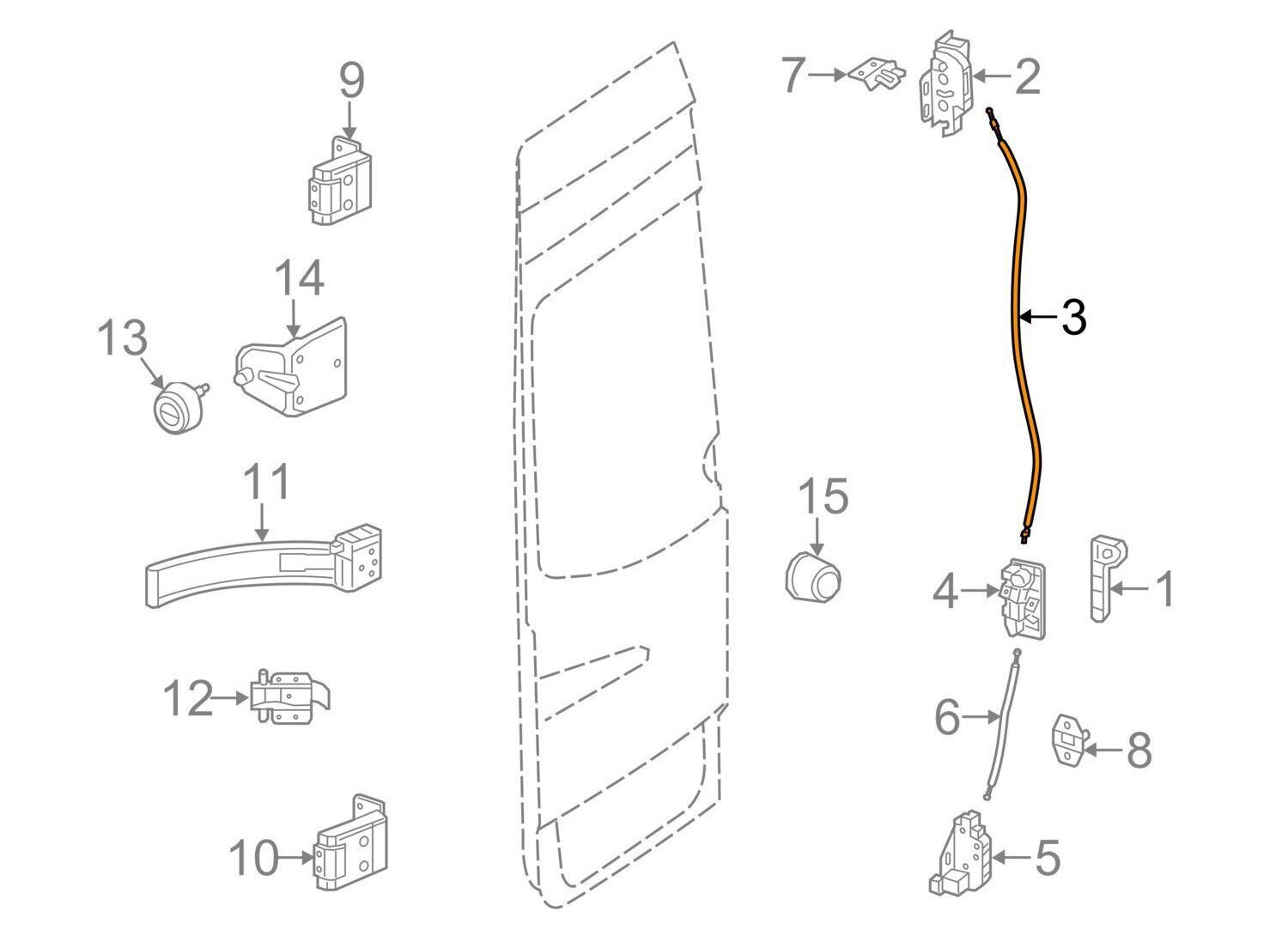 NEW MB SPRINTER W906 REAR LEFT DOOR UPPER LATCH CABLE A9067605304 ORIGINAL