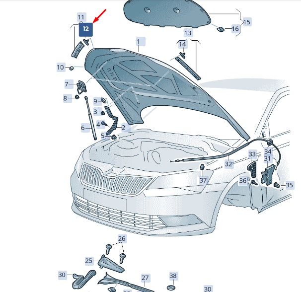 new skoda superb mk3 front bonnet seal clip 5e0837732 original