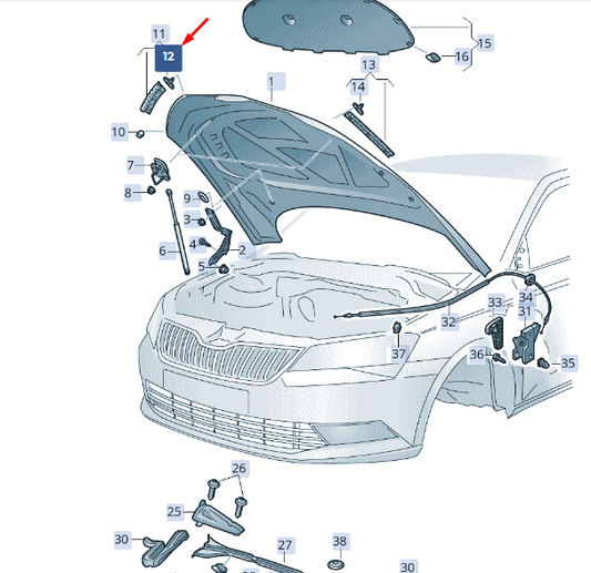 new skoda superb mk3 front bonnet seal clip 5e0837732 original