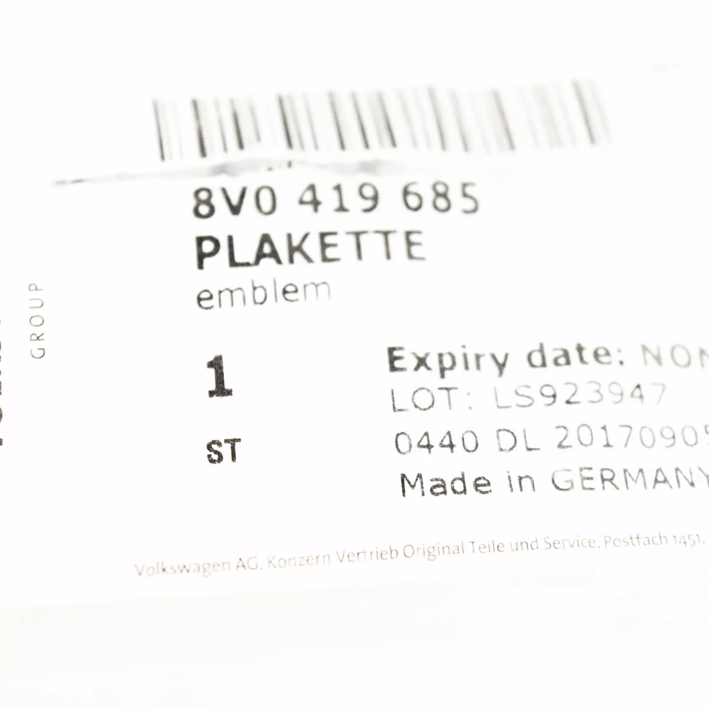 NEW AUDI A3 8V S3 STEERING WHEEL S-LINE BADGE LOGO 8V0419685 ORIGINAL