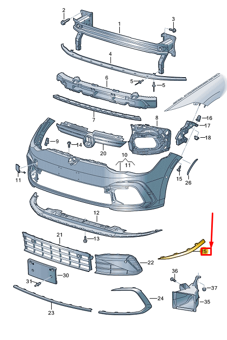 new vw golf cd mk8 front right bumper spoiler 5h0805904041 original