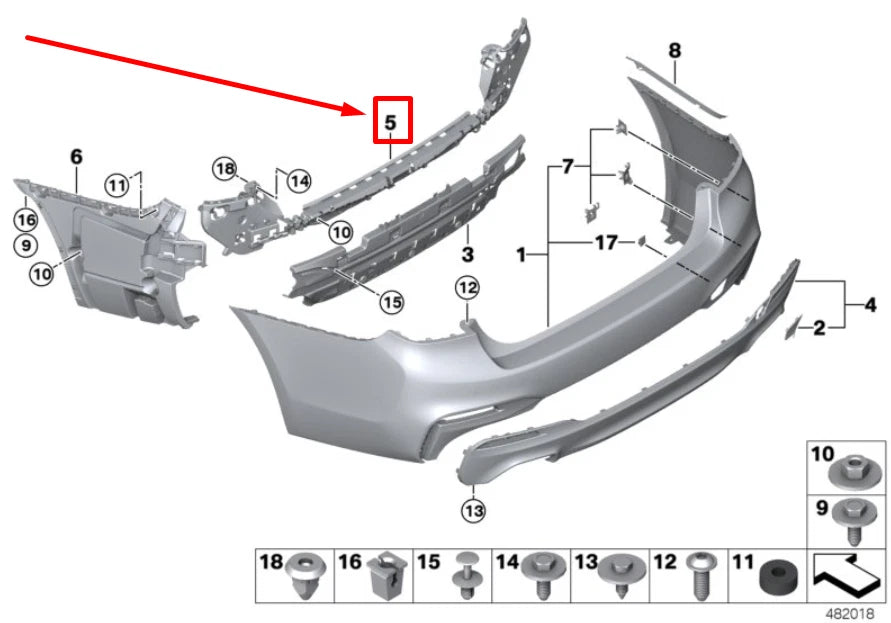 NEW BMW 5 G30 REAR BUMPER CENTER GUIDE 8067762 51128067762 ORIGINAL