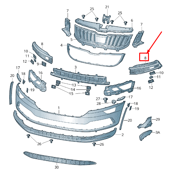 NEW SKODA KAROQ NU FRONT LEFT BUMPER GRILLE 57A807367 9B9 57A8073679B9 ORIGINAL