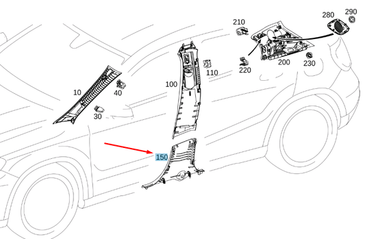 new mb gla x156 right side b-pillar bottom trim a17669202009h68 original