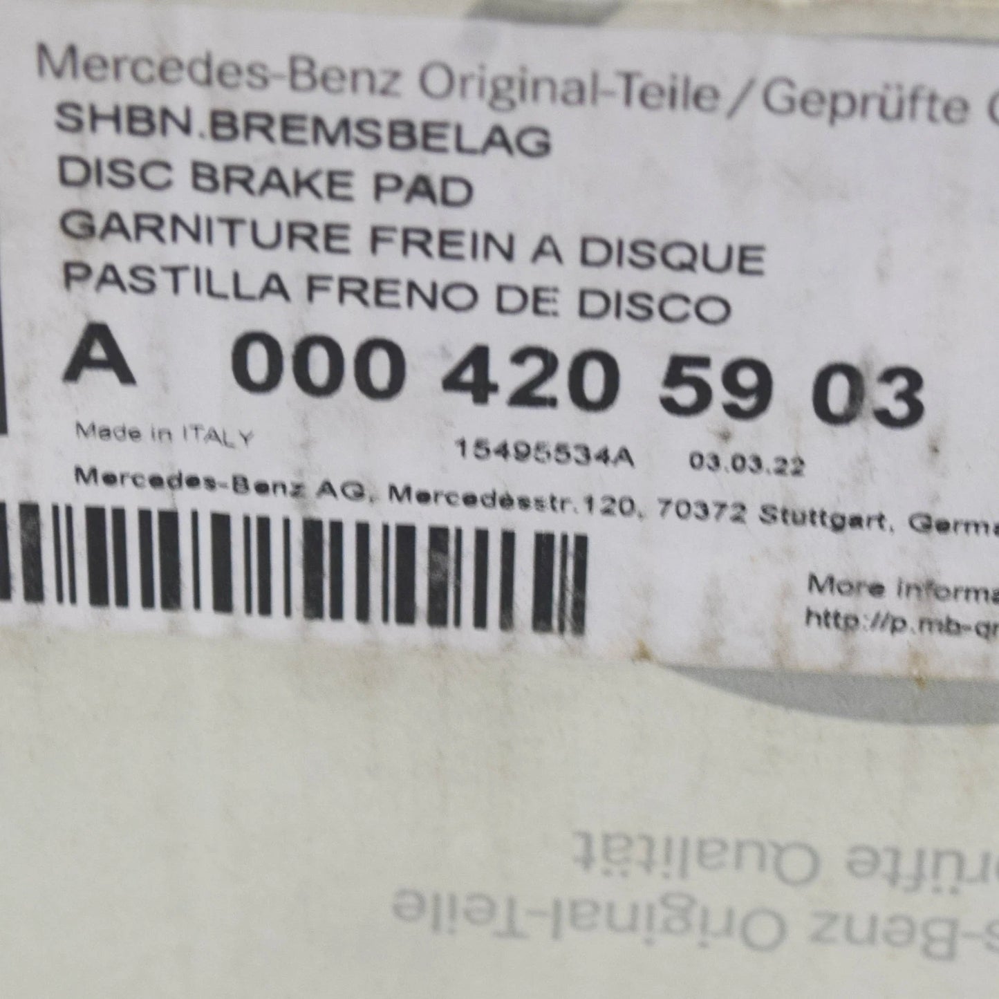 NEW MERCEDES-BENZ CLA COUPE C118 REAR BRAKE PADS SET A0004205903 ORIGINAL