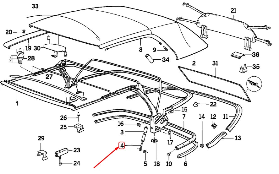 NEW BMW 3 CONVERTIBLE E30 FOLDING TOP GAS PRESSURIZED SPRING 54311932751
