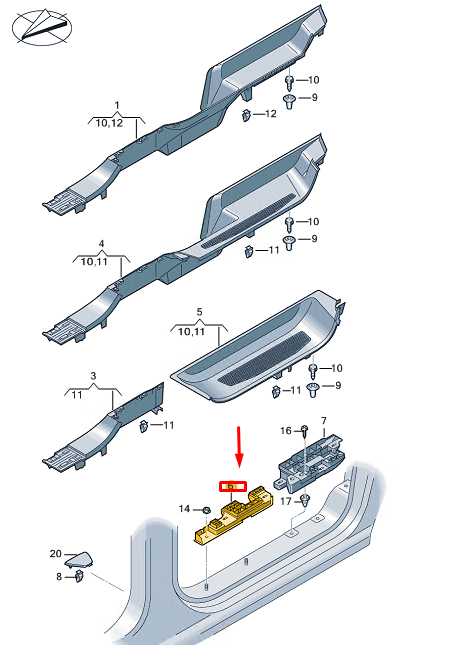 new vw caddy sb mk4 left sill trim strip bracket 2k7853231a original