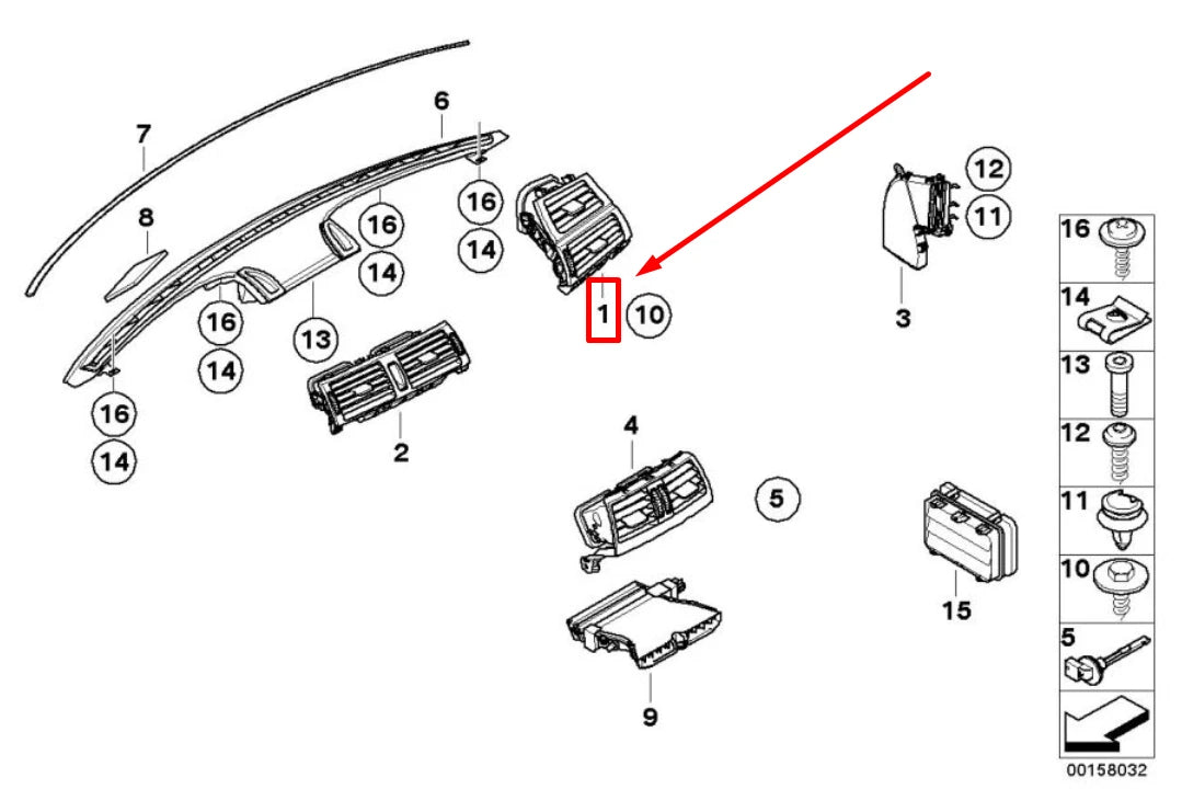 NEW BMW X5 E70 FRONT RIGHT DASHBOARD AIR VENTS 9227768 64229227768 ORIGINAL