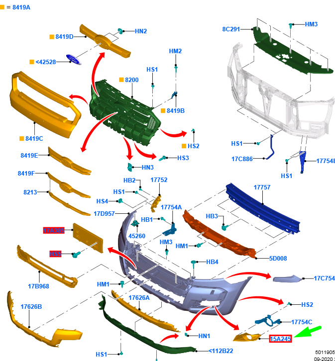 new ford ranger t6 mk1 front right fog lamp bracket 1920493 original