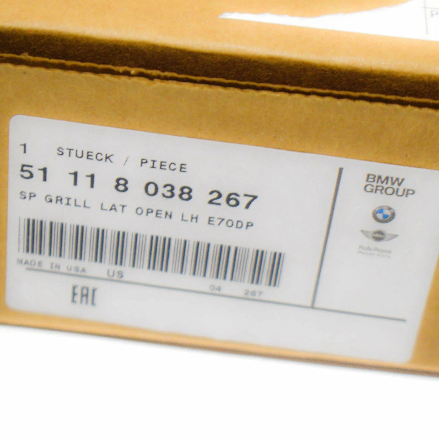 NEW BMW X5 E70 FRONT BUMPER LEFT M OPEN GRILLE 51118038267 8038267 ORIGINAL