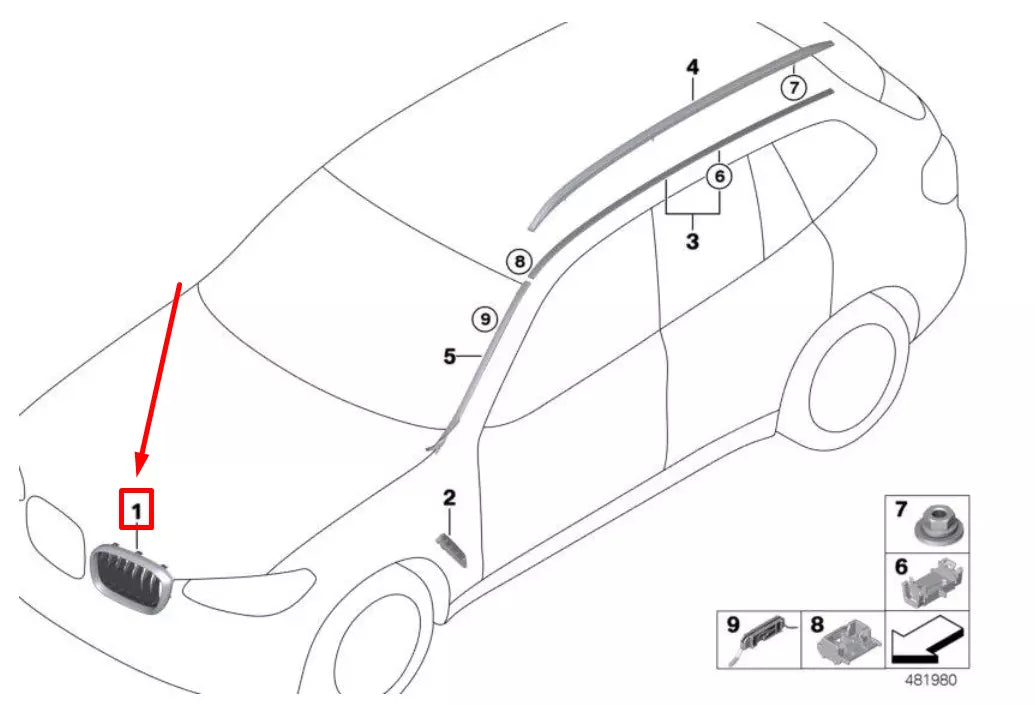 NEW BMW X4 G02, F98 FRONT RIGHT GRILL 7464922 51137464922 ORIGINAL