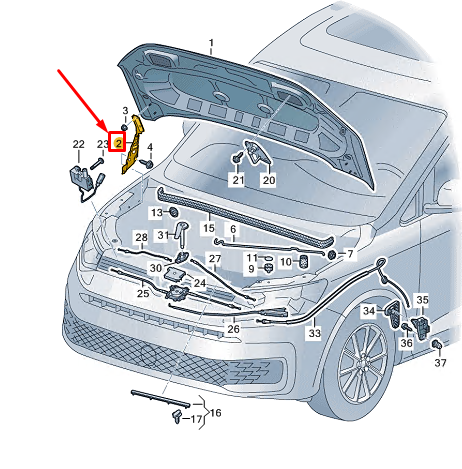 new vw caddy sb mk4 front left bonnet hinge 2k7823301b original