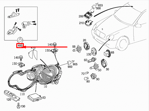 NEW MERCEDES-BENZ CLK C209 LEFT HEADLIGHT BRACKET REPAIR KIT A2098201114