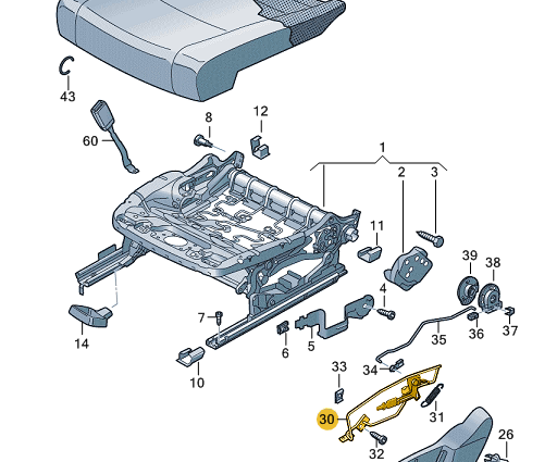 new volkswagen atlas ca1 front left seat retaining lever 3cn881537a original