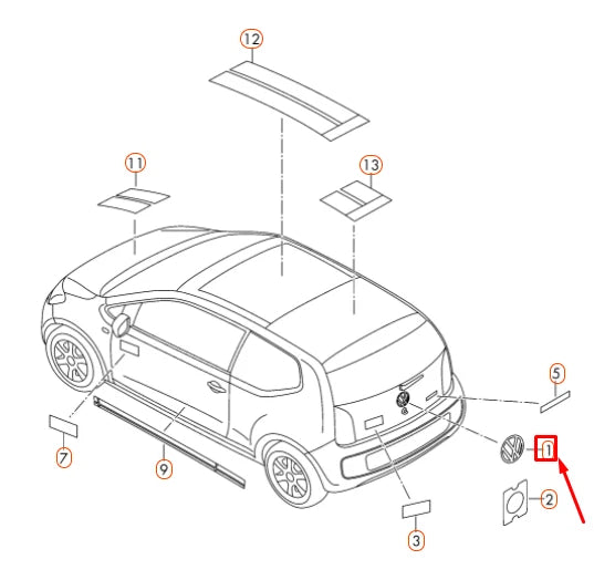 NEW VOLKSWAGEN UP REAR LID BADGE EMBLEM 1S6853630FXC ORIGINAL