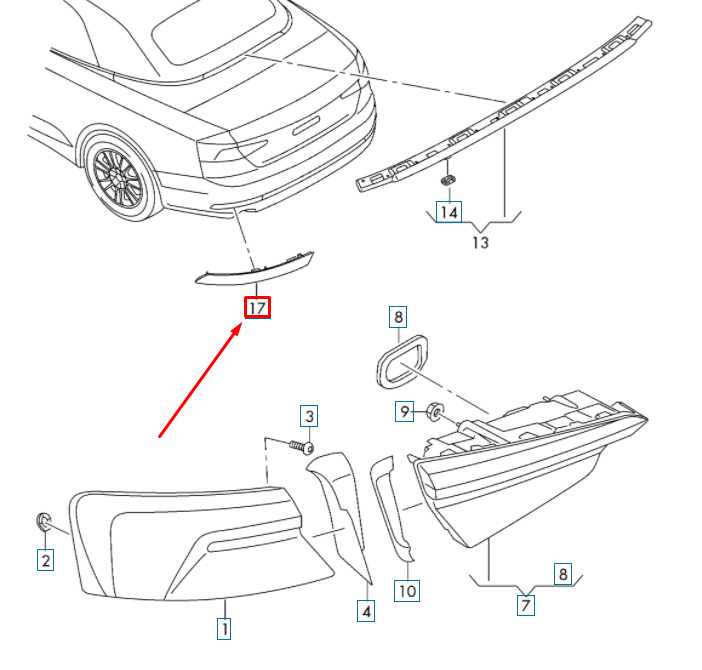 new audi a5 8w6 rear right bumper reflector 8w6945106 original