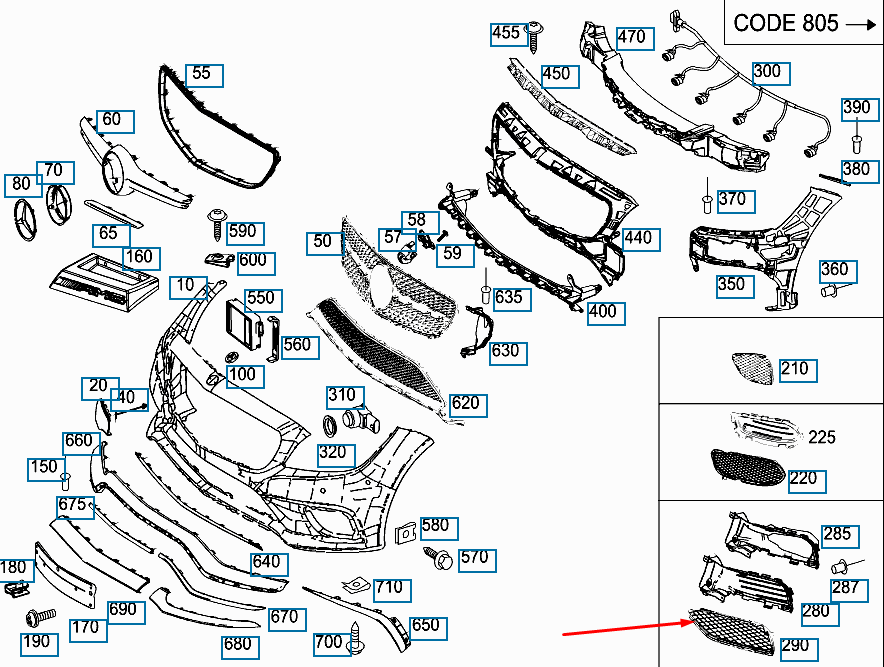NEW MB CLS C218 FRONT AMG BUMPER LEFT LOWER GRILLE A2188852522 2015 ORIGINAL