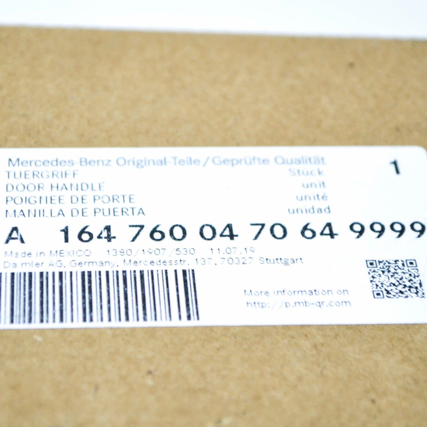 NEW MB M W164 FRONT RIGHT DOOR EXTERIOR HANDLE A1647600470649999 ORIGINAL