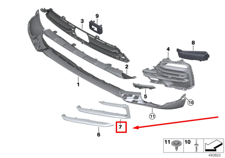 NEW BMW X5 G05 FRONT RIGHT FOG LIGHT TRIM 7449692 51117449692 ORIGINAL
