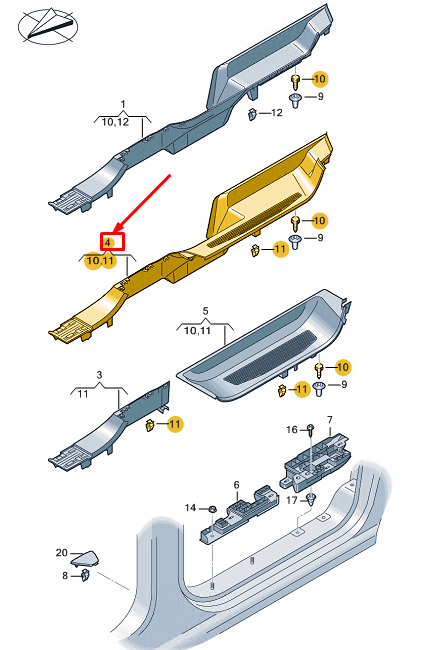 new vw caddy sb mk4 left sill trim strip 2k4853375c4pk original