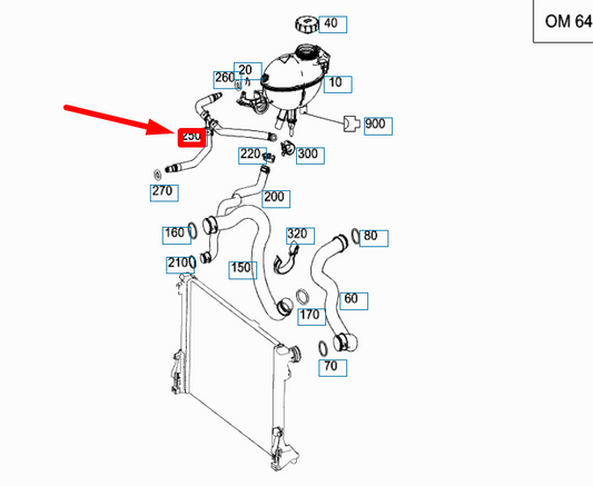 new mb e w212 right cooler to expansion tank breather line a2125010925 original