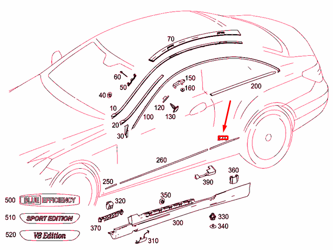 NEW MERCEDES-BENZ E COUPE C207 REAR RIGHT FENDER STRIP A2076980262 ORIGINAL