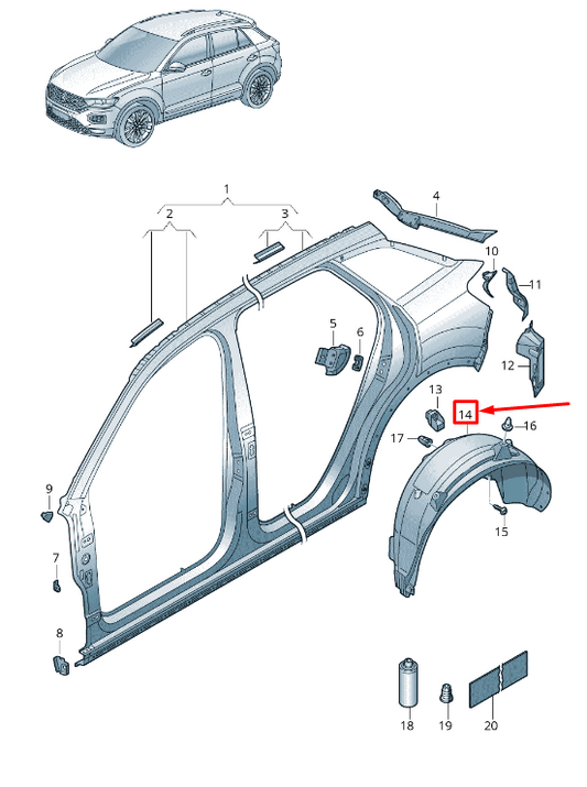 new vw t-roc a1 rear left inner fender 2ga810971b original