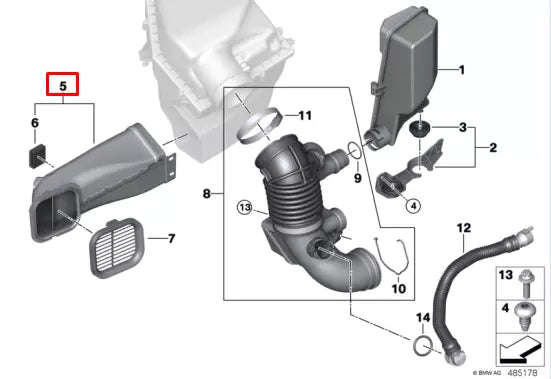 NEW BMW 5 G30 AIR INTAKE TUBE DUCT 13718577168 ORIGINAL