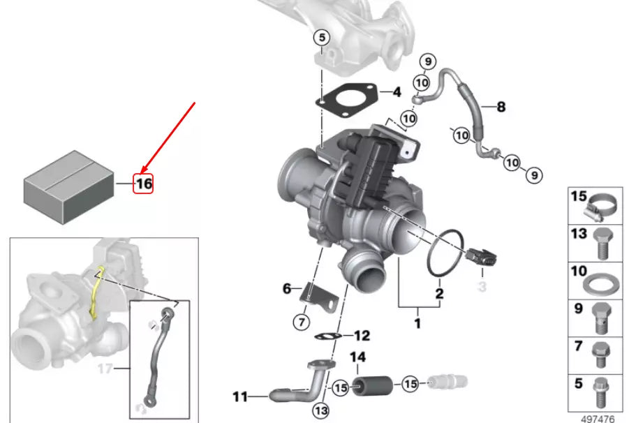NEW BMW 3 E90 TURBOCHARGER INSTALLATION KIT 11652365501 2365501 ORIGINAL