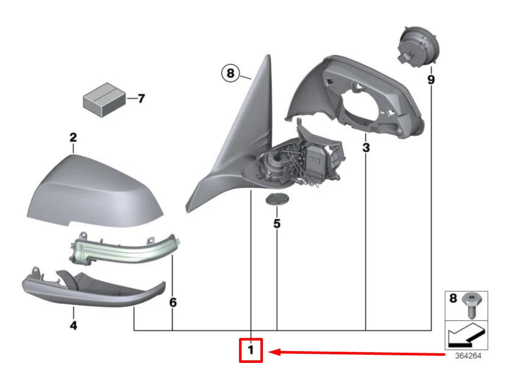 NEW BMW 4 F33, F83 FRONT RIGHT DOOR WING MIRROR 7285244 51167285244 ORIGINAL