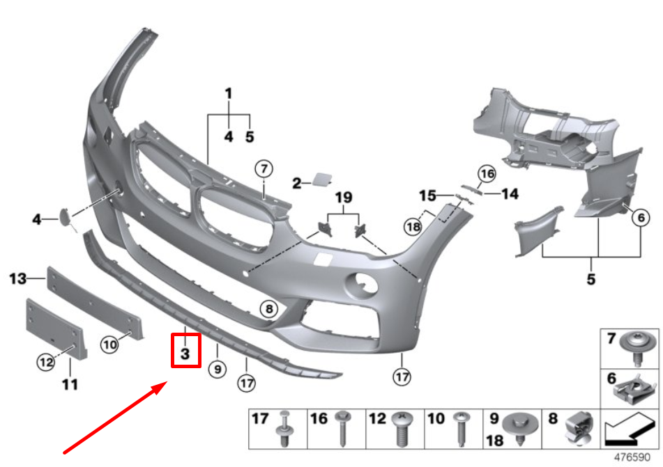 new bmw f48 front bumper adapter underbonnet screen 8069490 51118069490 original