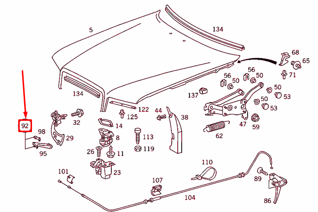 NEW MERCEDES-BENZ S W126 ENGINE HOOD SAFETY HOOK HANDLE A1268800620 ORIGINAL
