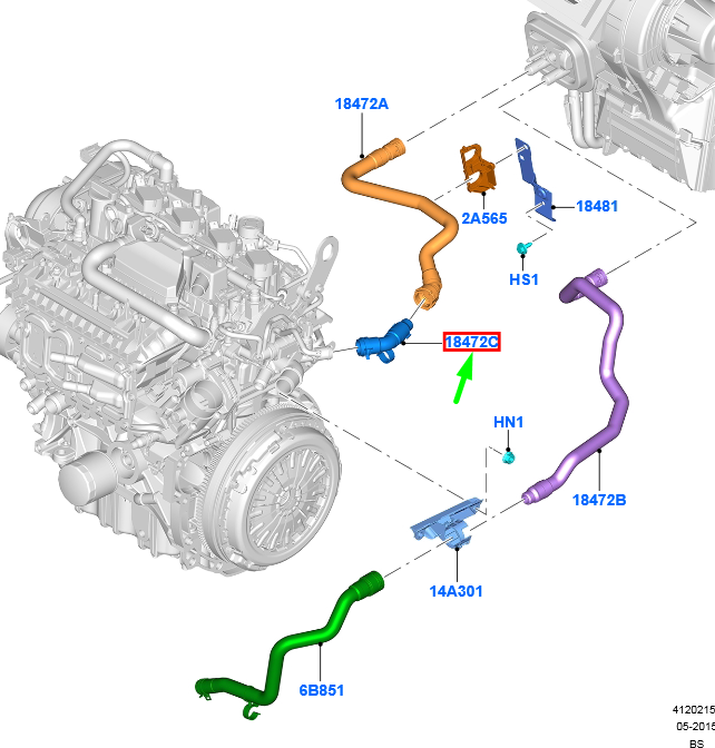 new ford kuga mk2 c520 heater water hose 1870558 f1f1-18c266-da original