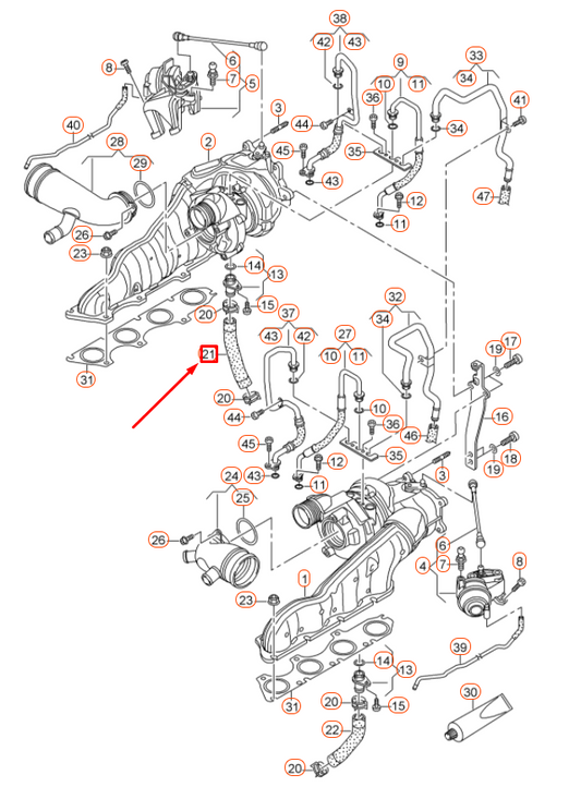 new audi a6 c7 right side turbocharger oil return hose 079145742c original